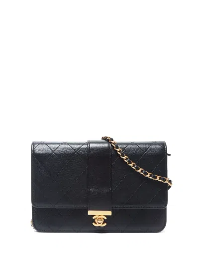 Pre-owned Chanel 2018-2019 Diamond-quilted Wallet-on-chain In Black