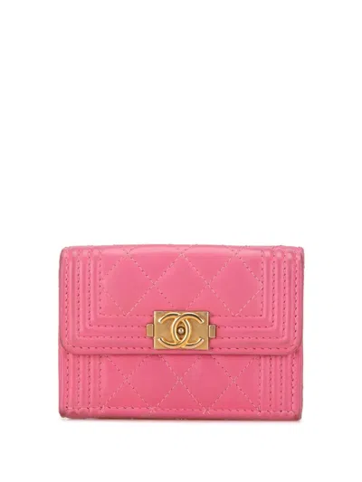 Pre-owned Chanel 2018-2019 Lambskin Boy Flap Compact Wallet Small Wallets