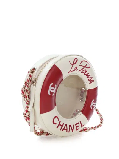 Pre-owned Chanel 2018-2019 Lambskin Coco Lifesaver Round Crossbody Bag In Red