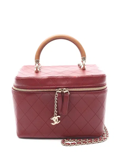 Pre-owned Chanel 2018-2019 Large Cc Stitched Lambskin Knock On Wood Vanity Bag Satchel In Red