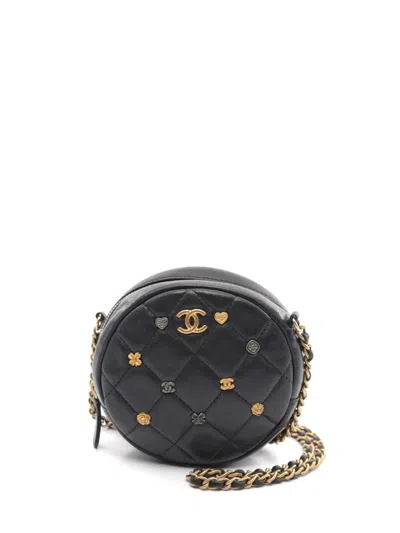 Pre-owned Chanel 2018-2019 Lucy Charm Shoulder Bag In Black