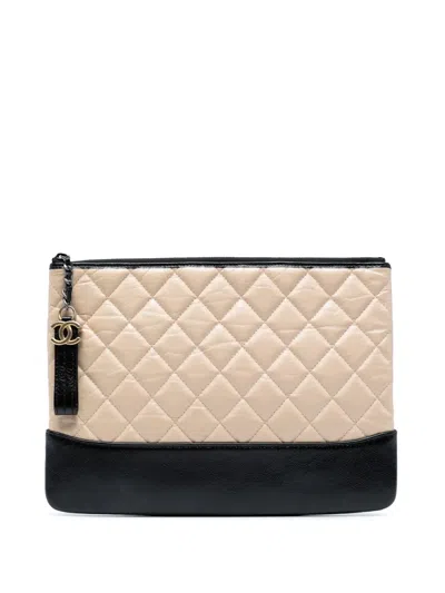 Pre-owned Chanel 2018-2019 Medium Aged Calfskin Gabrielle O Case Clutch Bag In Brown