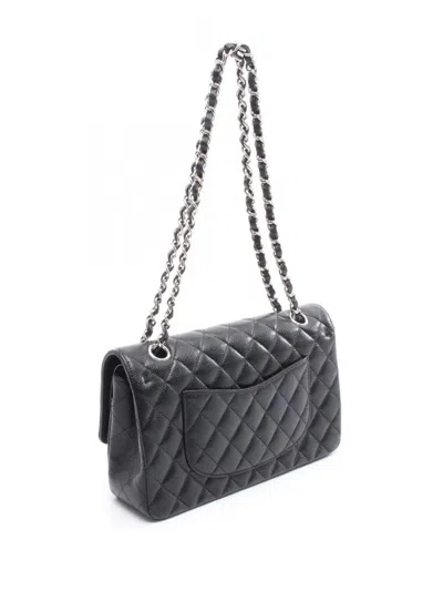 Pre-owned Chanel 2018-2019 Medium Classic Caviar Double Flap Shoulder Bag In Black