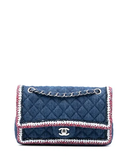 Pre-owned Chanel 2018-2019 Medium Classic Denim Braided Single Flap Shoulder Bag In Blue