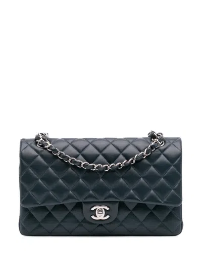 Pre-owned Chanel 2018-2019 Medium Classic Lambskin Double Flap Shoulder Bag In Blue