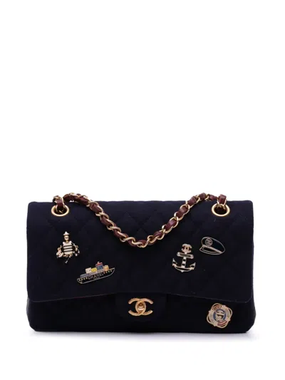Pre-owned Chanel 2018-2019 Medium Classic Wool Paris-hamburg Charms Double Flap Shoulder Bag