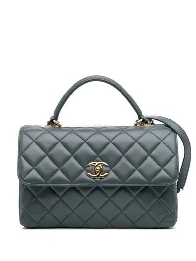 Pre-owned Chanel 2018-2019 Medium Lambskin Trendy Cc Top Handle Bag Satchel In Gray