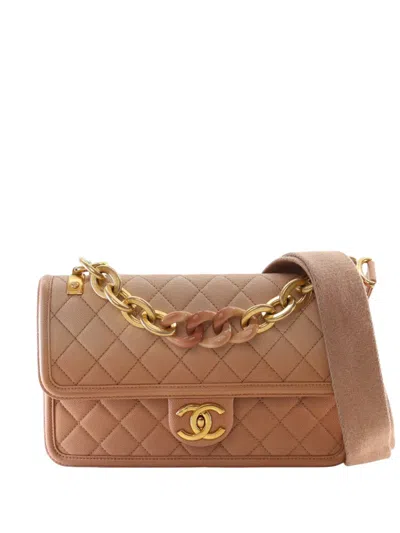 Pre-owned Chanel 2018-2019 Medium Quilted Caviar Sunset On The Sea Flap Satchel In Brown