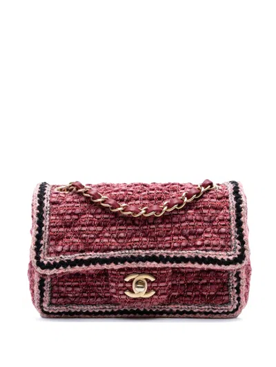 Pre-owned Chanel 2018-2019 Mini Braided Classic Tweed Single Flap Crossbody Bag In Red