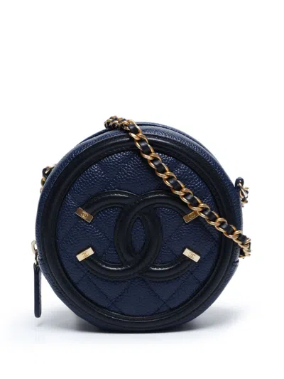 Pre-owned Chanel 2018-2019 Mini Filigree Shoulder Bag In Blue