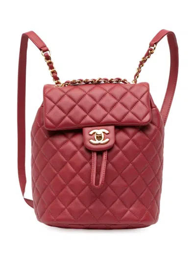 Pre-owned Chanel 2018-2019 Mini Quilted Lambskin Urban Spirit Backpack In Red