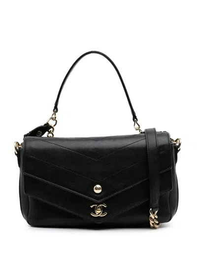 Pre-owned Chanel 2018-2019 Mini Quilted Sheepskin Double Chevron Flap Satchel