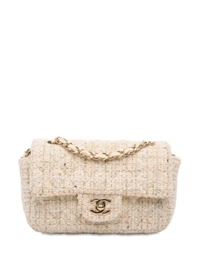 Pre-owned Chanel 2018-2019 Mini Rectangular Classic Tweed Single Flap Crossbody Bag In Brown