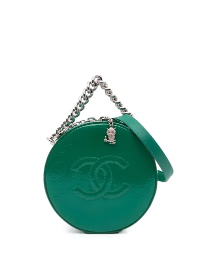 Pre-owned Chanel 2018-2019 Patent Round As Earth Satchel In Green