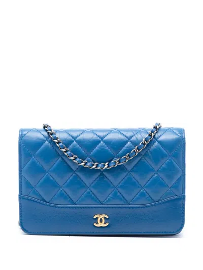 Pre-owned Chanel 2018-2019 Quilted Aged Calfskin Gabrielle Wallet On Chain Crossbody Bag In Blue
