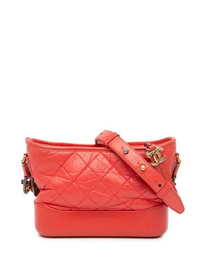Pre-owned Chanel 2018-2019 Small Aged Calfskin Gabrielle Crossbody Bag In Red