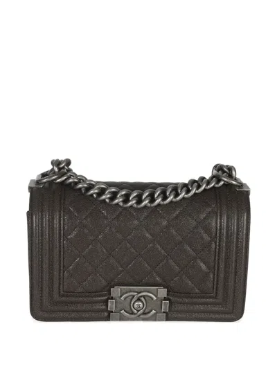 Pre-owned Chanel 2018-2019 Small Boy Quilted Caviar Crossbody Bag In Brown