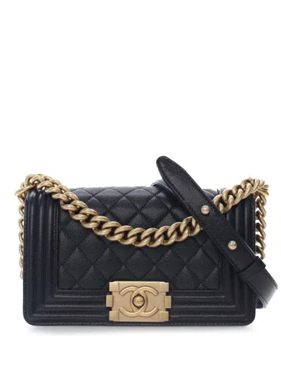 Pre-owned Chanel 2018-2019 Small Caviar Boy Flap Crossbody Bag In Black