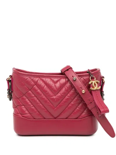 Pre-owned Chanel 2018-2019 Small Chevron Aged Calfskin Gabrielle Crossbody Bag In Pink