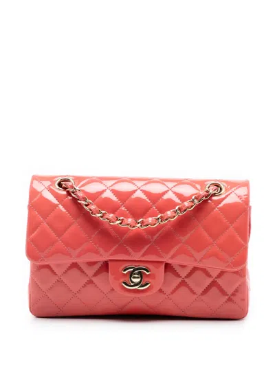 Pre-owned Chanel 2018-2019 Small Classic Patent Double Flap Shoulder Bag In Pink