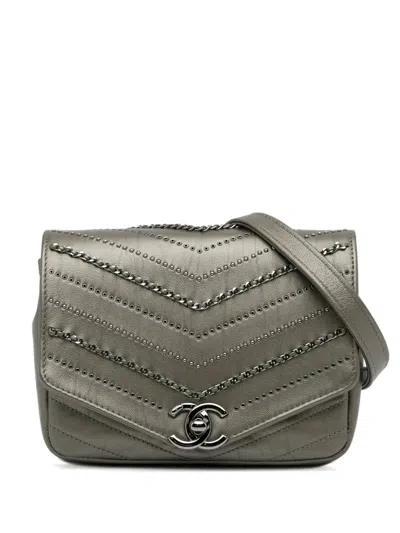 Pre-owned Chanel 2018-2019 Small Data Center Envelope Crossbody Bag In Metallic