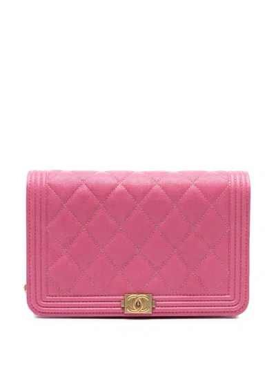 Pre-owned Chanel 2018-2019 Small Quilted Caviar Boy Flap Crossbody Bag In Pink