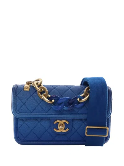 Pre-owned Chanel 2018-2019 Small Quilted Caviar Sunset On The Sea Flap Satchel In Blue