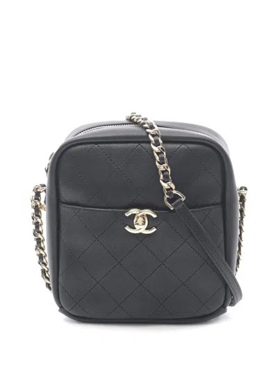 Pre-owned Chanel 2018-2019 Stitched Goatskin Casual Trip North South Camera Case Crossbody Bag In Black