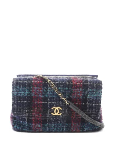 Pre-owned Chanel 2018-2019 W Flap Shoulder Bag In Blue