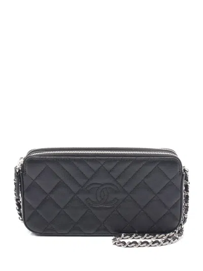 Pre-owned Chanel 2018-2019 W-zip Chain Wallet In Black