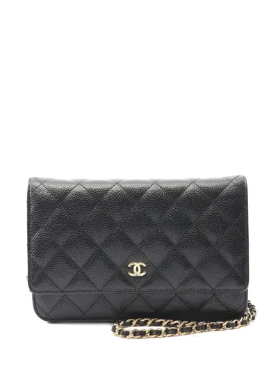 Pre-owned Chanel 2018-2019 Wallet On Chain Mini Shoulder Bag In Black