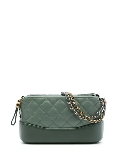 Pre-owned Chanel 2018 Aged Calfskin Gabrielle Double Zip Clutch With Chain Crossbody Bag In Green