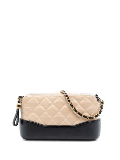 Pre-owned Chanel 2018 Bicolor Aged Calfskin Gabrielle Double Zip Clutch With Chain Crossbody Bag In Black