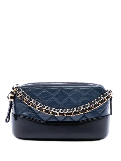 Pre-owned Chanel 2018 Bicolor Aged Calfskin Gabrielle Double Zip Clutch With Chain Crossbody Bag In Blue