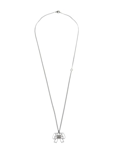 Pre-owned Chanel 2018 Bow-pendant Chain Necklace In Silver