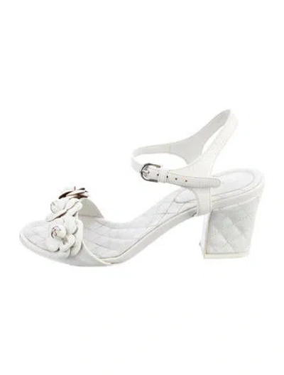 Pre-owned Chanel 2018 Camellia Accent Sandals In White