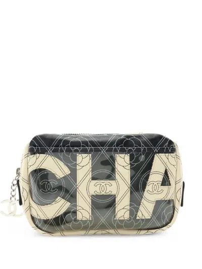 Pre-owned Chanel 2018 Camellia Coco Mark Clutch In Neutrals