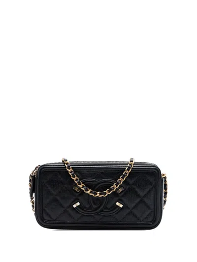 Pre-owned Chanel 2018 Caviar Cc Filigree Clutch With Chain Crossbody Bag In Black