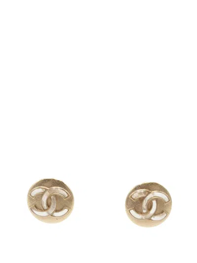 Pre-owned Chanel 2018 Cc Gold Plated Resin Clip On Earrings Costume Earrings
