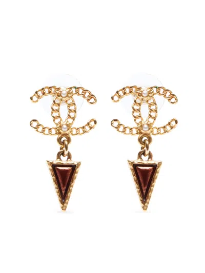 Pre-owned Chanel 2018 Cc Mark Earrings In Gold