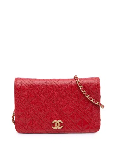 Pre-owned Chanel 2018 Cc Mixed Quilt Caviar Wallet On Chain Crossbody Bag