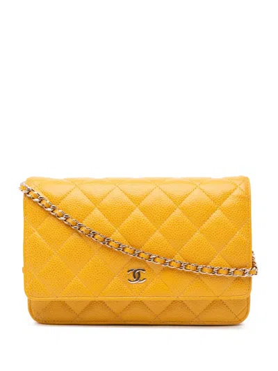 Pre-owned Chanel 2018 Cc Quilted Caviar Wallet On Chain Crossbody Bag