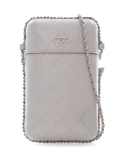 Pre-owned Chanel 2018 Cc Quilted Lambskin Chain Around Phone Holder Crossbody Bag