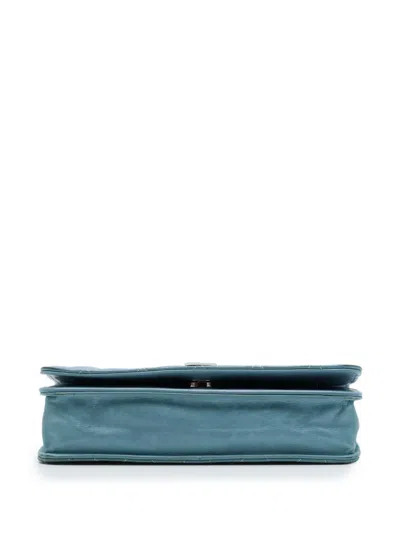 Pre-owned Chanel 2018 Cc Quilted Ombre Patent And Aged Calfskin Crystal Wallet On Chain Crossbody Bag In Blue