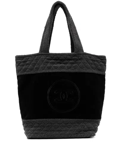 Pre-owned Chanel 2018 Cc Terry-cloth Tote Bag In 黑色