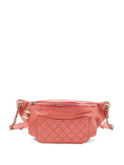 Pre-owned Chanel 2018 Cc-charm Quilted Belt Bag In Pink