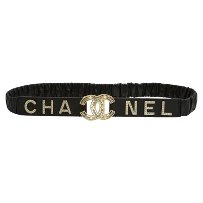 Pre-owned Chanel 2018 Ceinture Cuir Noir T75 Black Leather Cc  Script Belt 30 Inches