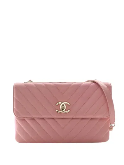 Pre-owned Chanel 2018 Chevron Lambskin Trendy Cc Flap Shoulder Bag In Pink