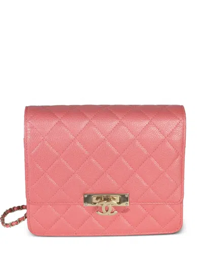 Pre-owned Chanel 2018 Class Square Wallet On Chain Shoulder Bag In Pink