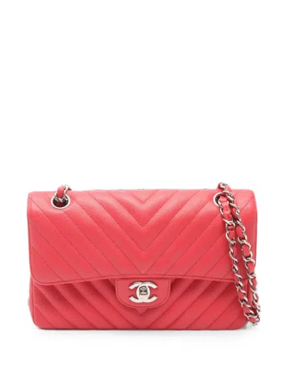 Pre-owned Chanel 2018 Classic Double Flap Chevron Shoulder Bag In Pink